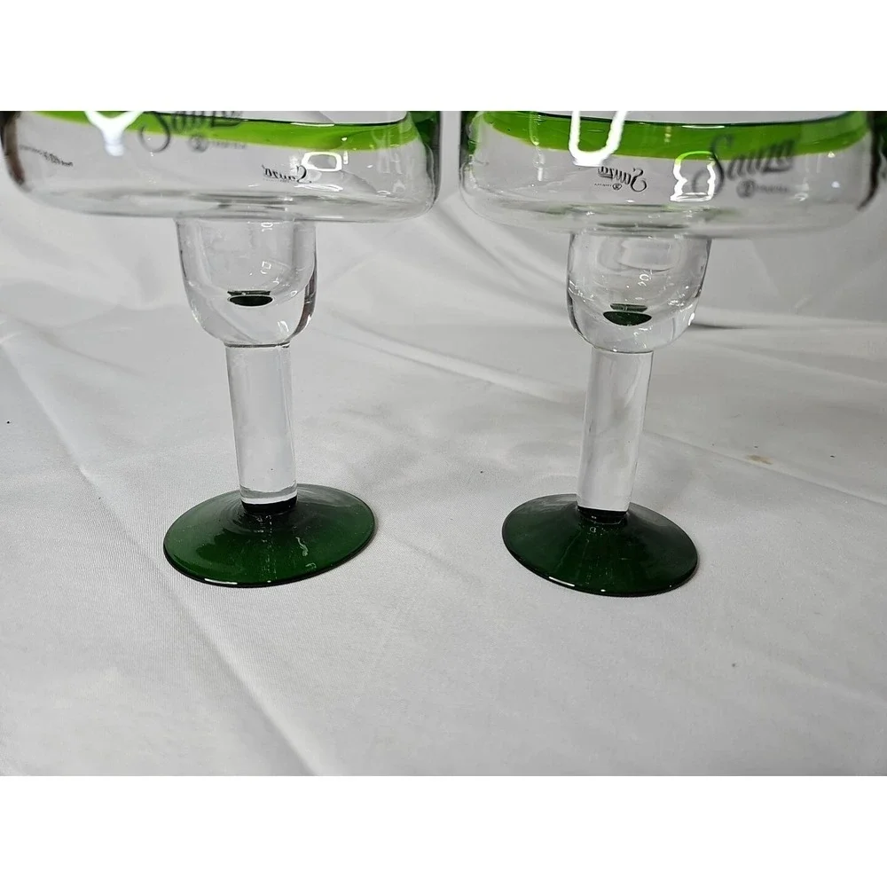 2 Festive Green Base & Rim Sauza Tequila Drink Smart‎ Margarita Glasses 16 oz